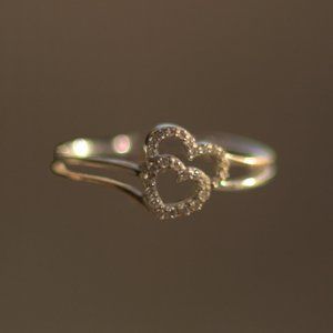 White and Rose Gold Band Diamond Hearts Spooning Promise Ring